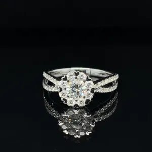 Diamond Halo Cluster Split Band Heart Prong Engagement Ring in 18k White Gold -#548 - RGDIA658970