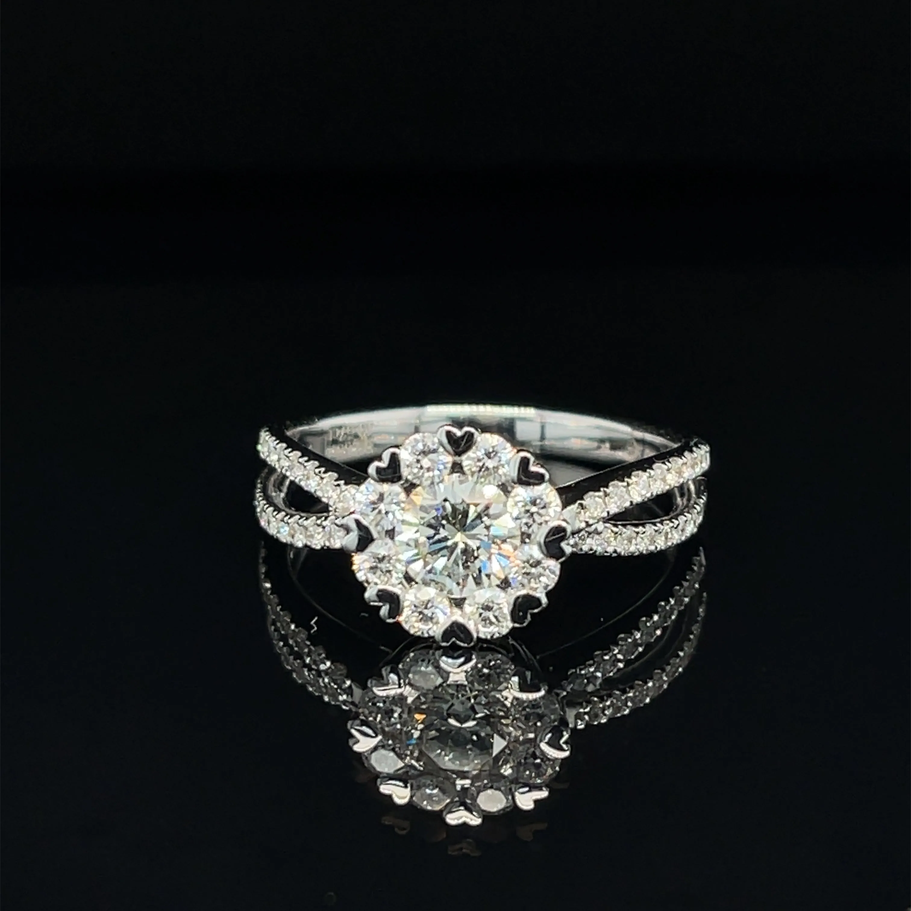 Diamond Halo Cluster Split Band Heart Prong Engagement Ring in 18k White Gold -#548 - RGDIA658970