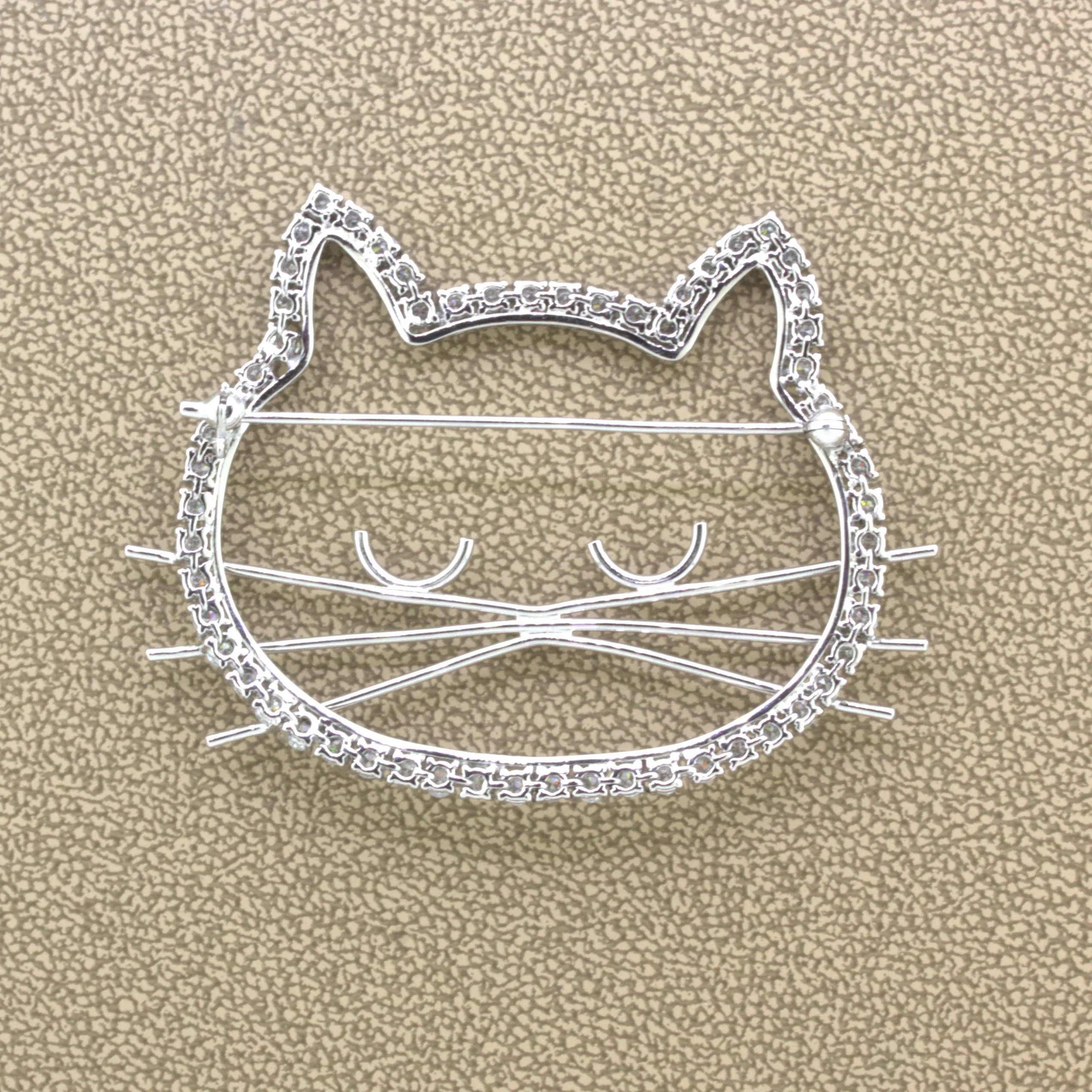 Diamond Platinum Kitty Cat Brooch