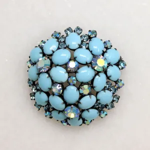 Domed Blue Stone Forget-Me-Not Costume Brooch