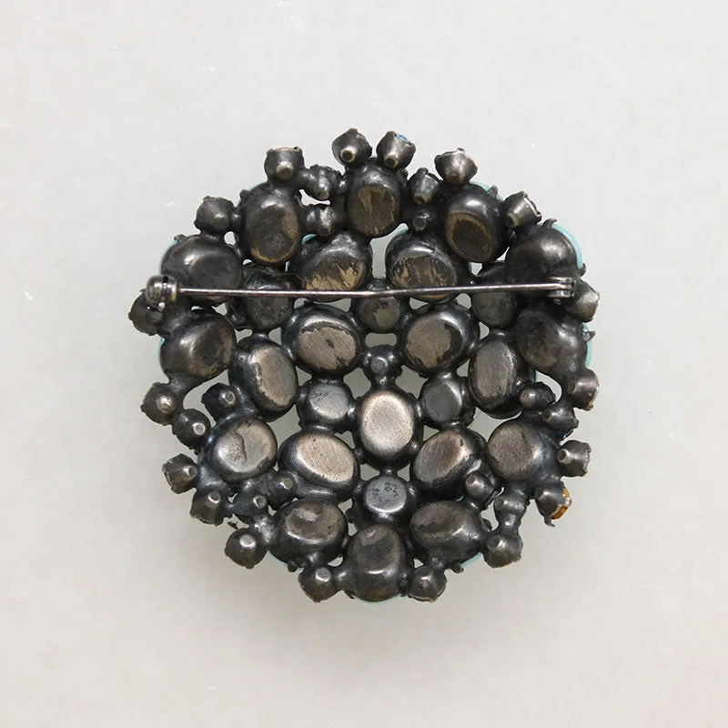 Domed Blue Stone Forget-Me-Not Costume Brooch