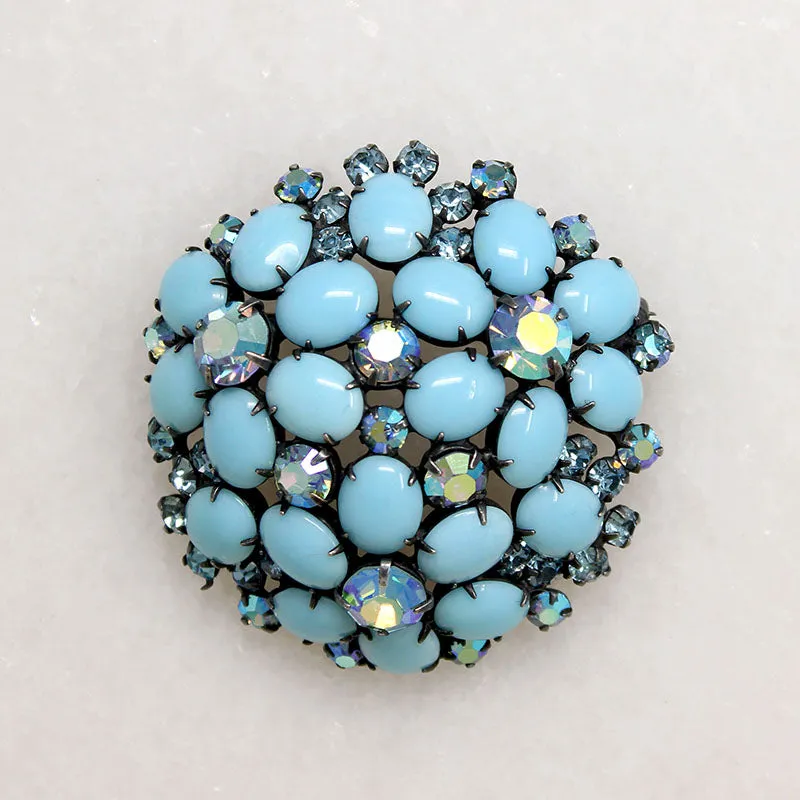 Domed Blue Stone Forget-Me-Not Costume Brooch