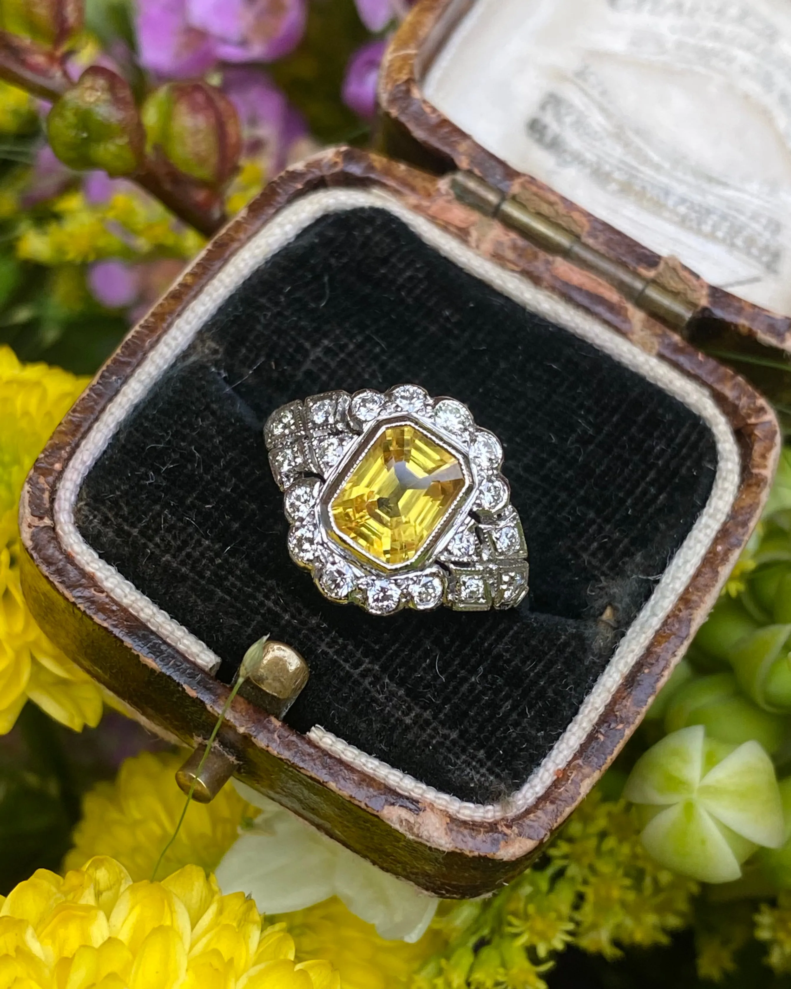 Edwardian Style Yellow Sapphire and Diamond Cluster Ring Platinum 0.50ct   1.55ct