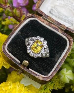 Edwardian Style Yellow Sapphire and Diamond Cluster Ring Platinum 0.50ct   1.55ct