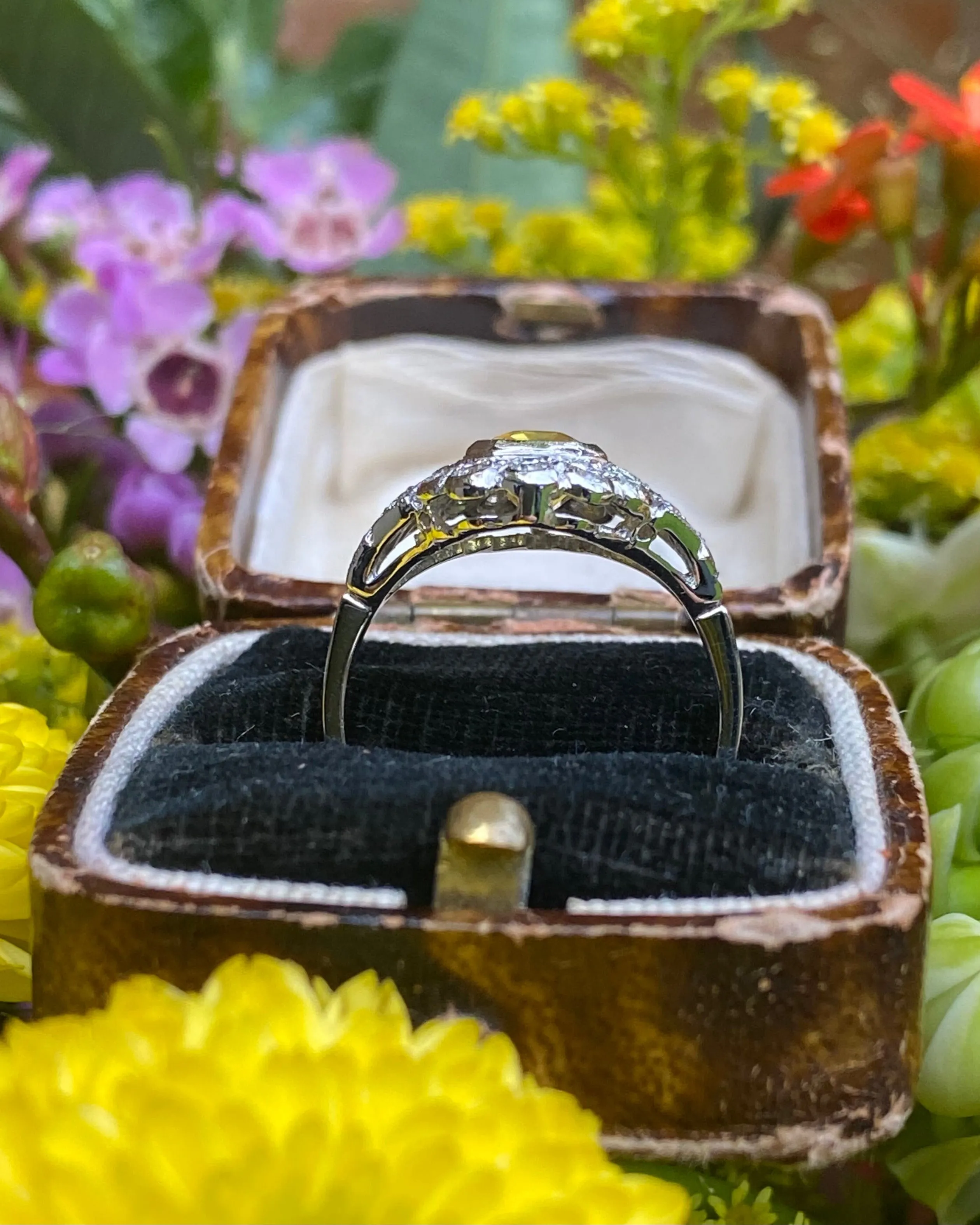 Edwardian Style Yellow Sapphire and Diamond Cluster Ring Platinum 0.50ct   1.55ct