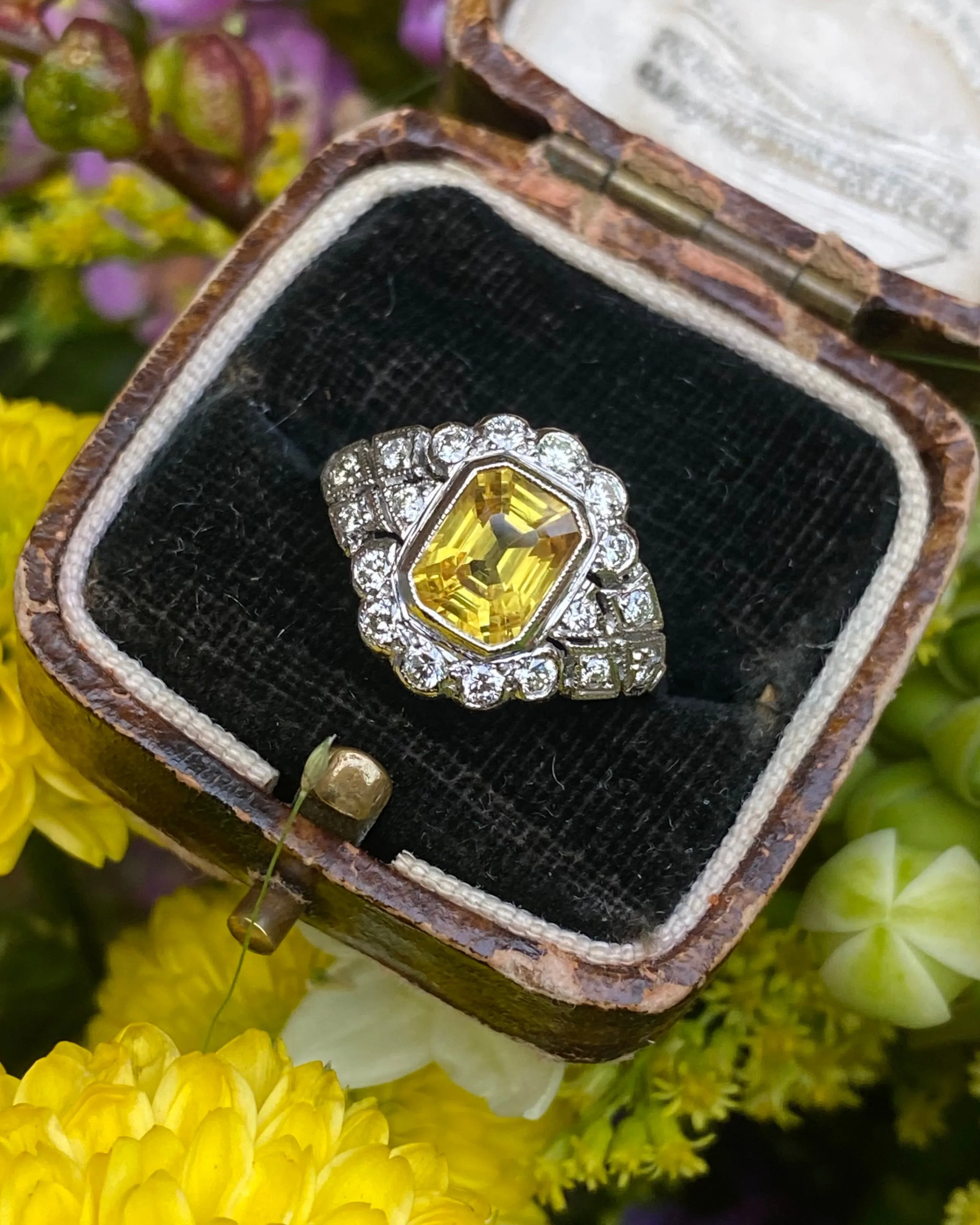 Edwardian Style Yellow Sapphire and Diamond Cluster Ring Platinum 0.50ct   1.55ct