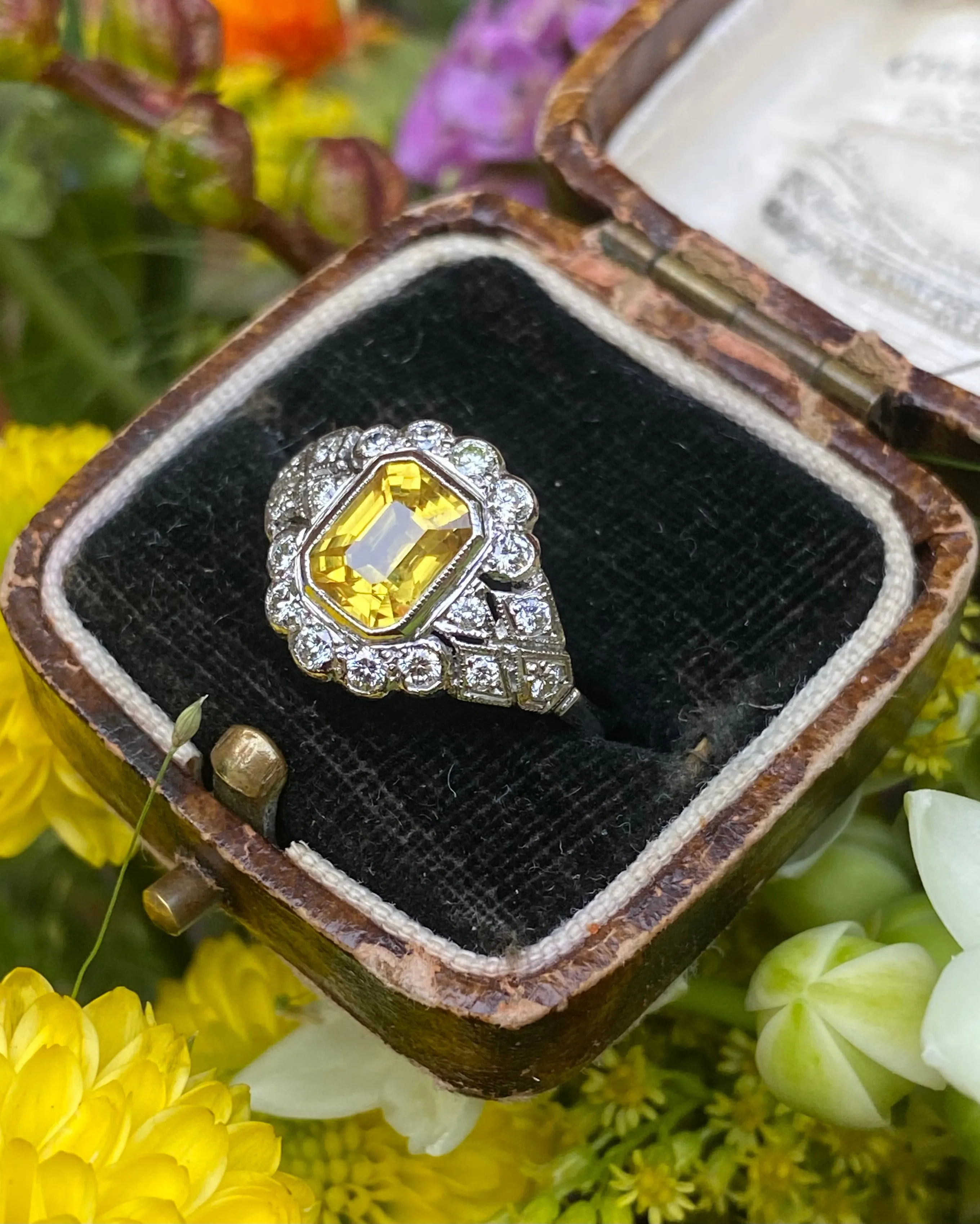 Edwardian Style Yellow Sapphire and Diamond Cluster Ring Platinum 0.50ct   1.55ct