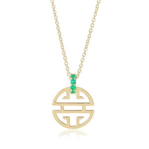 Emerald & Gold Shou Pendant Necklace