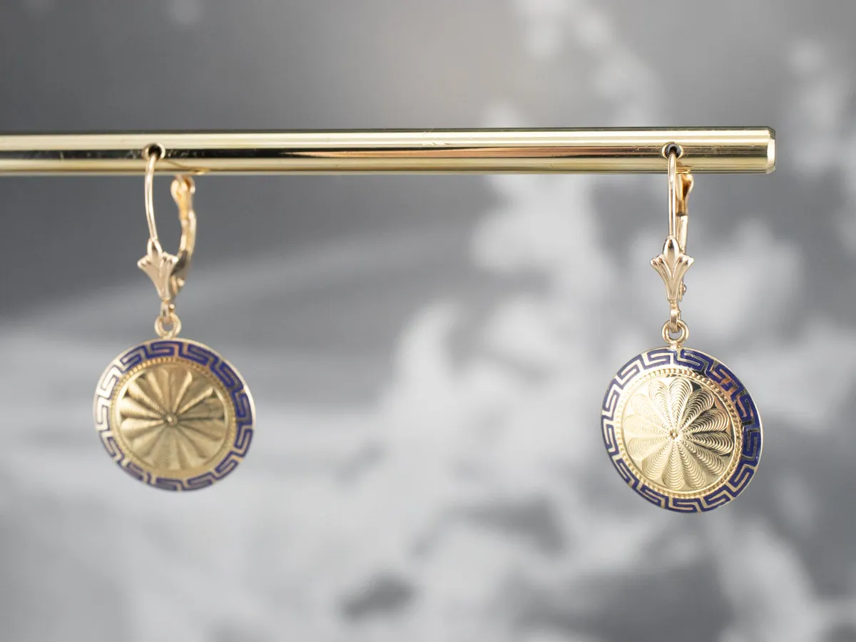 Enamel and Gold Cufflink Drop Earrings