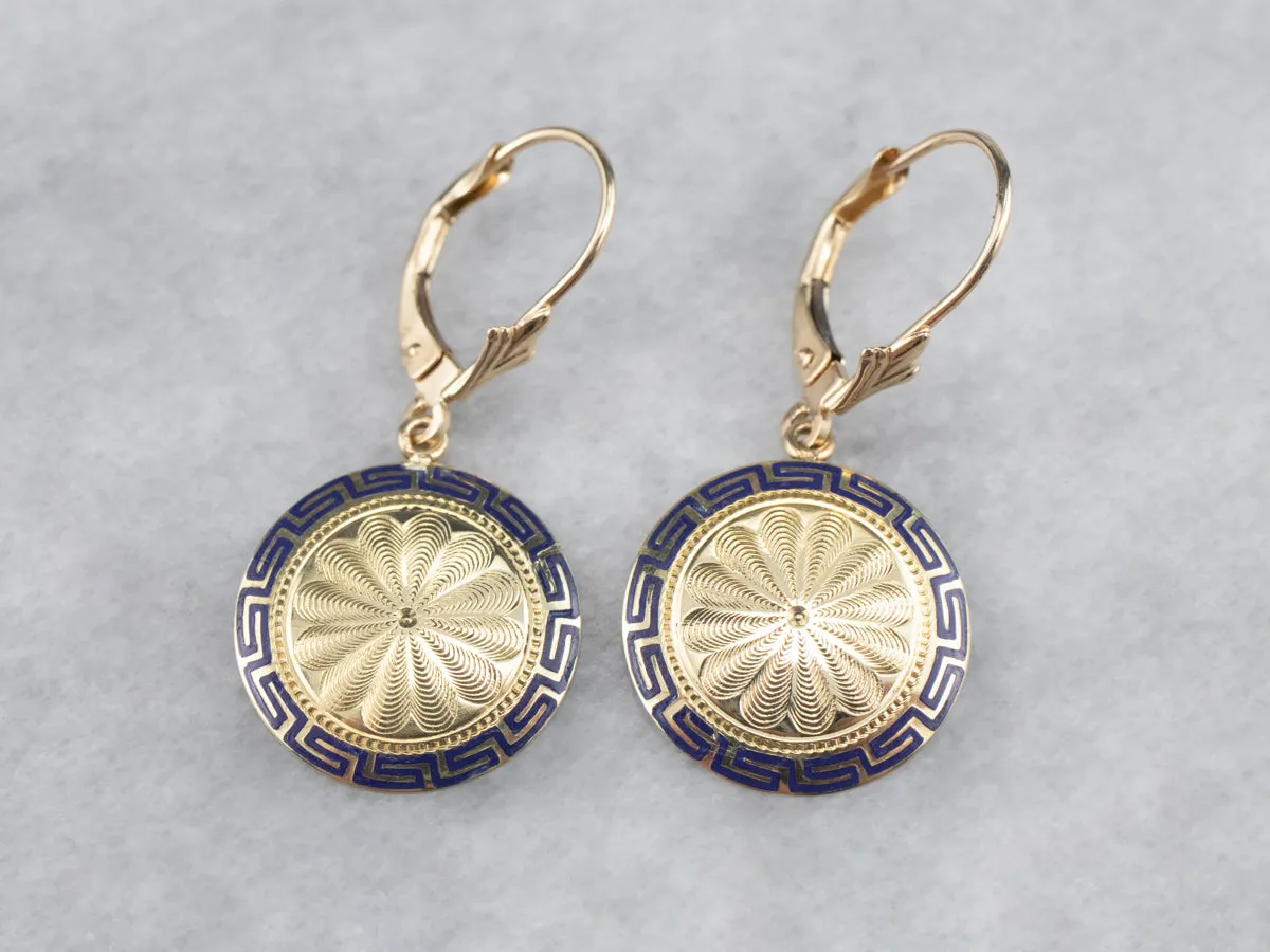 Enamel and Gold Cufflink Drop Earrings