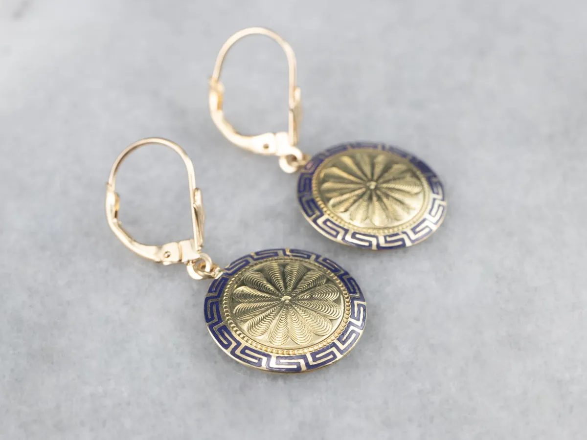Enamel and Gold Cufflink Drop Earrings