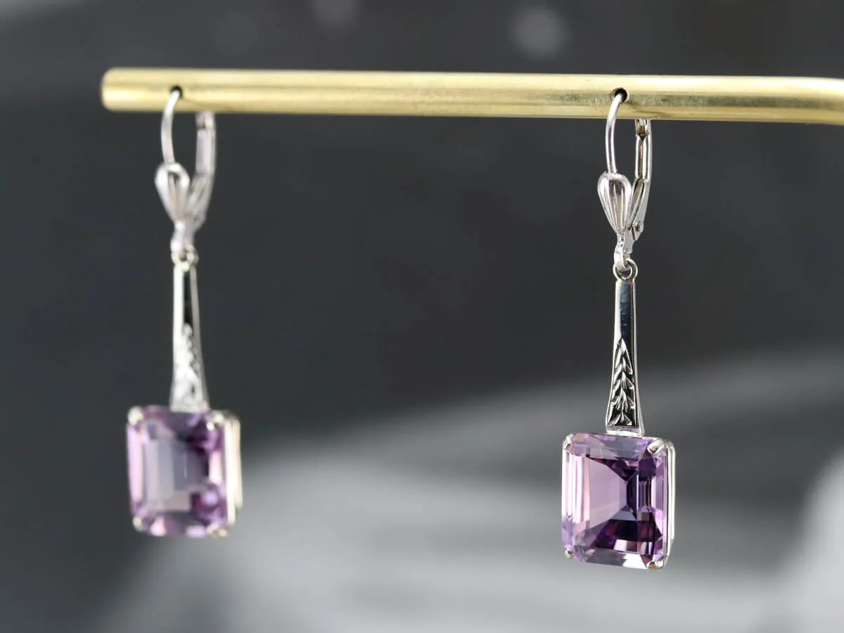 Engraved Amethyst Drop Earrings