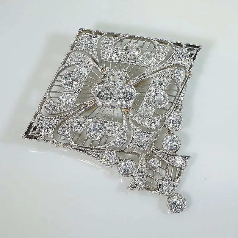Epic Edwardian Platinum OEC Diamond Pendant Brooch