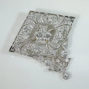 Epic Edwardian Platinum OEC Diamond Pendant Brooch