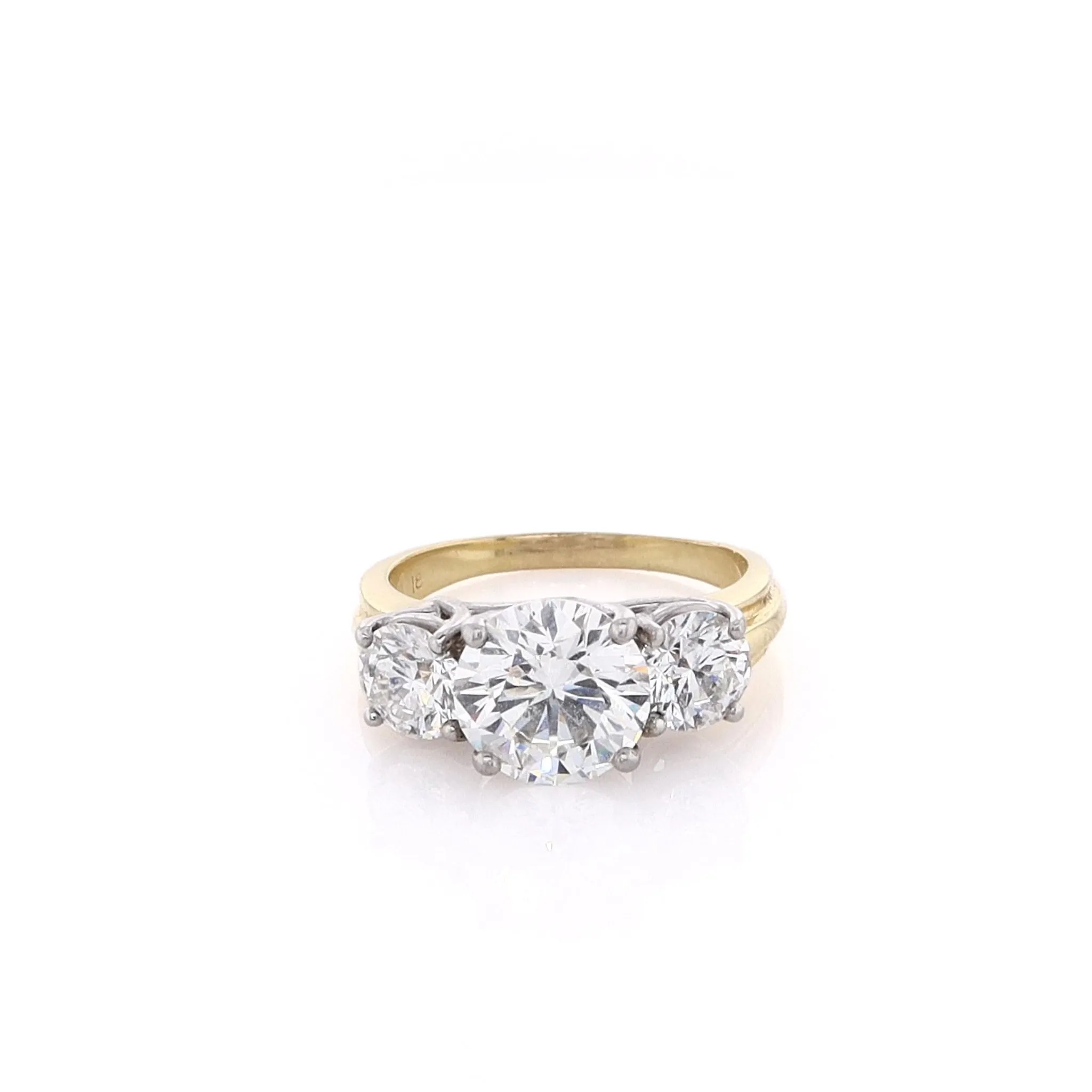 Estate Lazare 18 Karat Yellow Gold and Platinum Trellis Diamond Engagement Ring