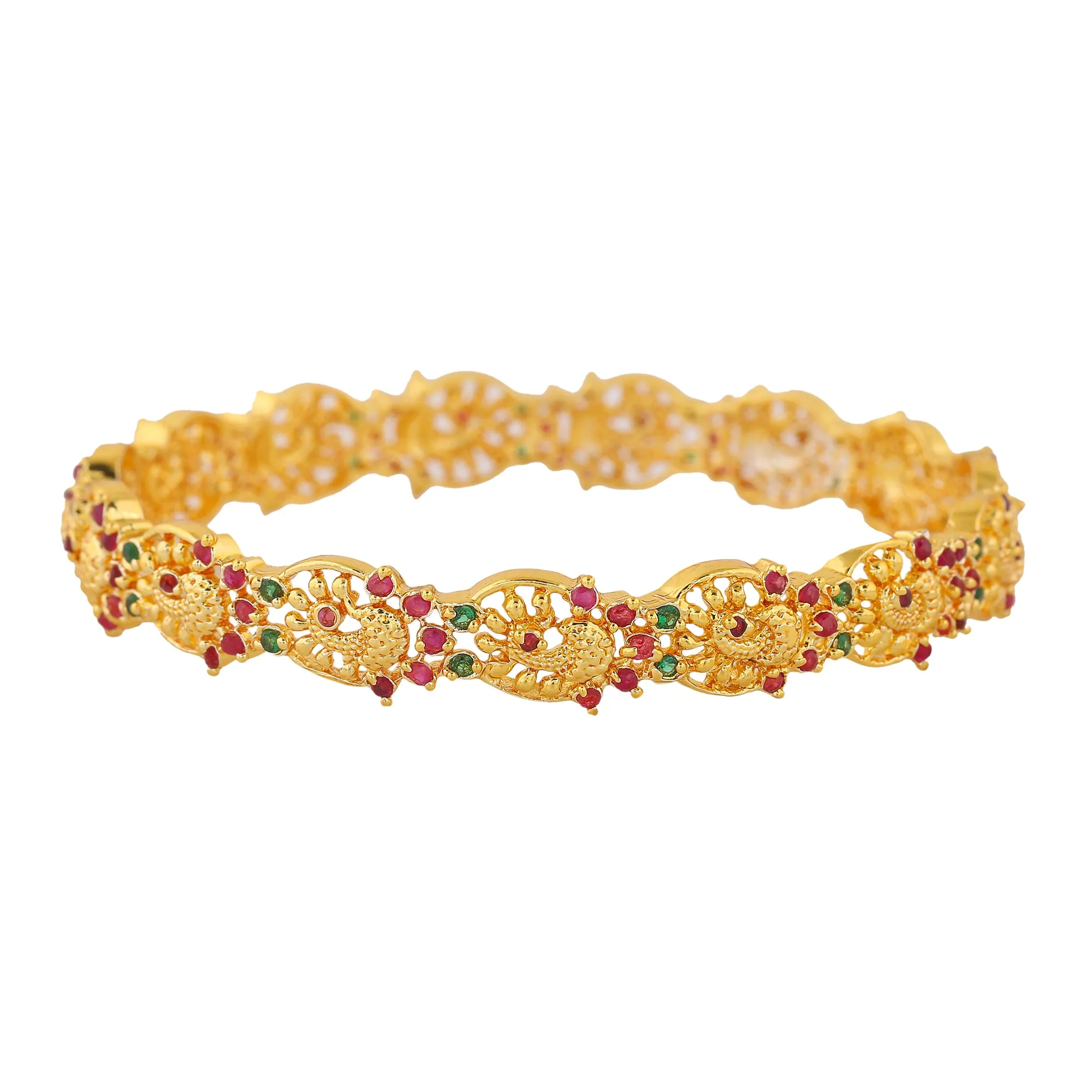 Estele Exquisite Peacock Design Gold-Plated 2:6 Size Bangles with Multi-Color Crystals| Elegant Traditional Jewelry for Women