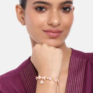 Estele Gold Plated Attractive Lotus Designer Adjustable Link Bracelet with Pearls & Pink Enamel for Girl's & Women