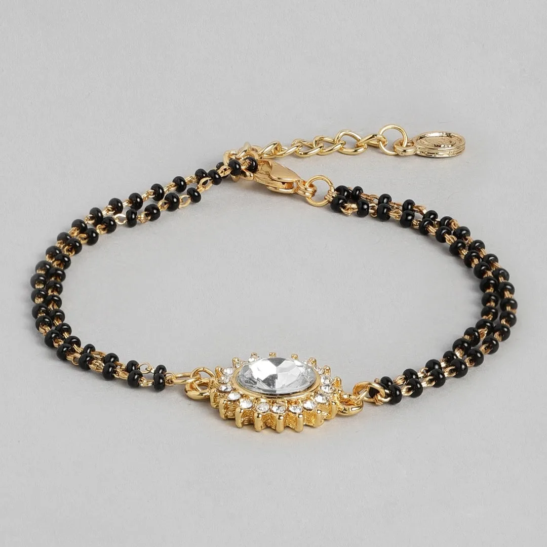 Estele Gold Plated Evil Eye with Black Beads Bracelet with Austrian Crystals & Kundan for Women
