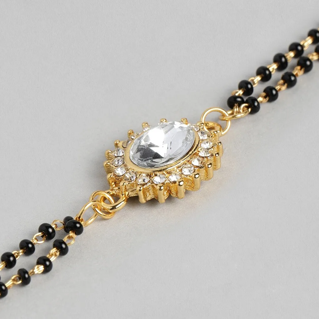 Estele Gold Plated Evil Eye with Black Beads Bracelet with Austrian Crystals & Kundan for Women
