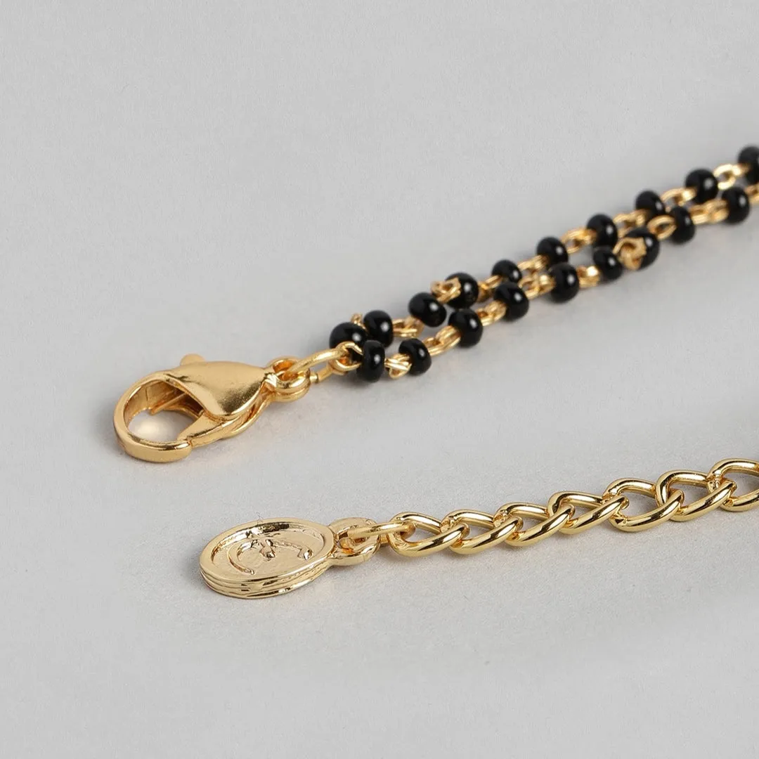 Estele Gold Plated Evil Eye with Black Beads Bracelet with Austrian Crystals & Kundan for Women