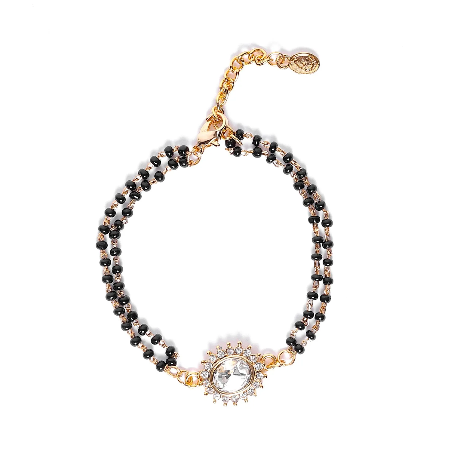 Estele Gold Plated Evil Eye with Black Beads Bracelet with Austrian Crystals & Kundan for Women