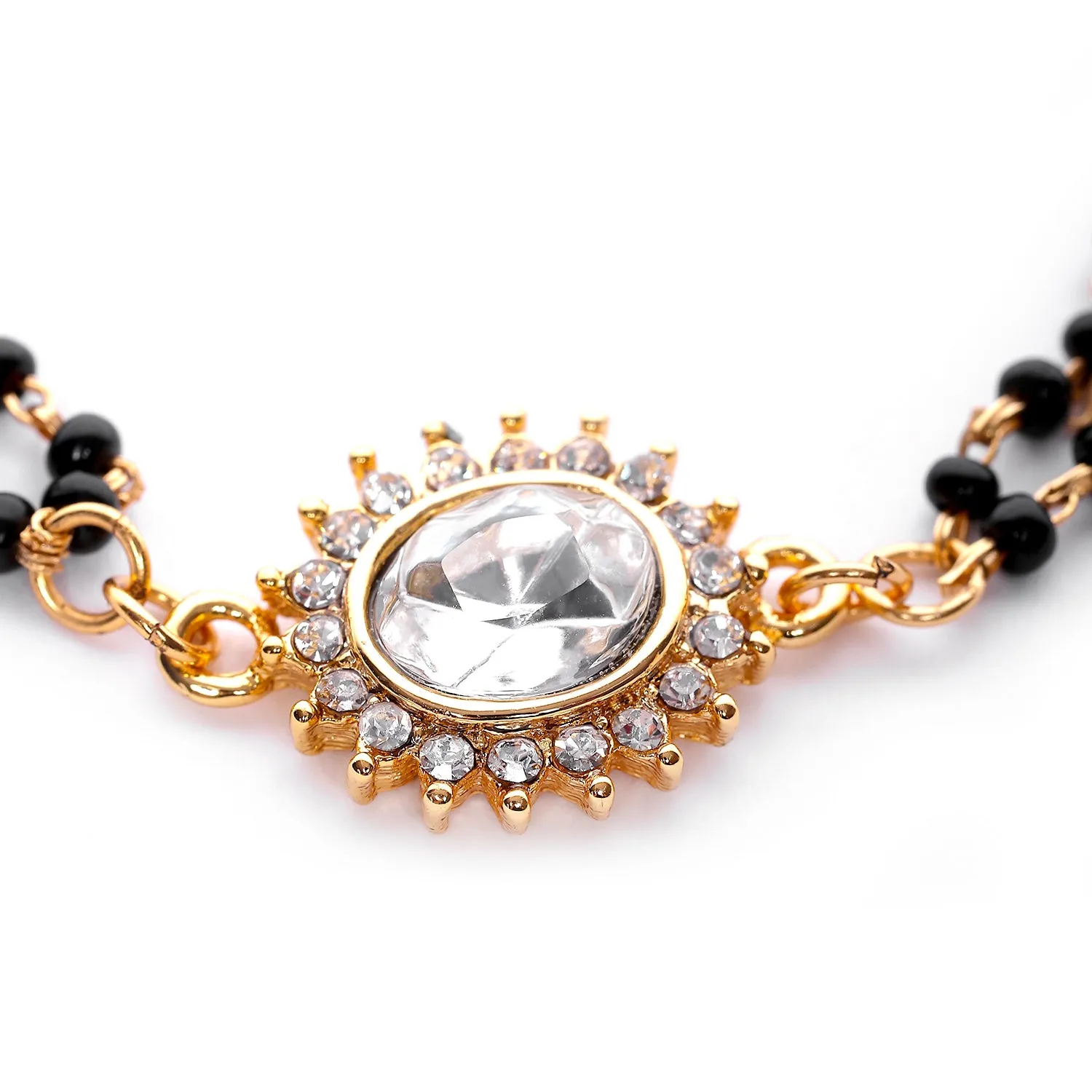 Estele Gold Plated Evil Eye with Black Beads Bracelet with Austrian Crystals & Kundan for Women