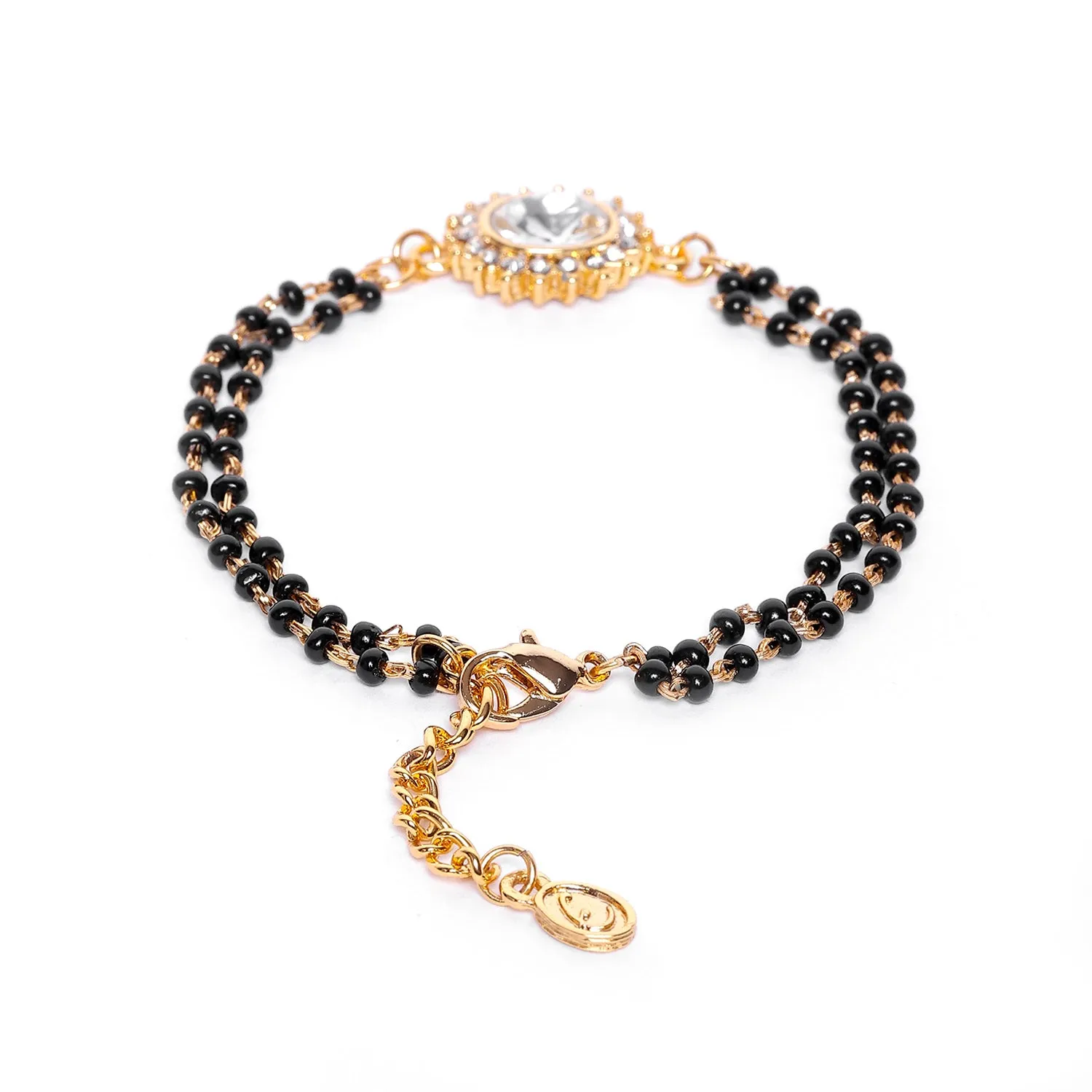 Estele Gold Plated Evil Eye with Black Beads Bracelet with Austrian Crystals & Kundan for Women