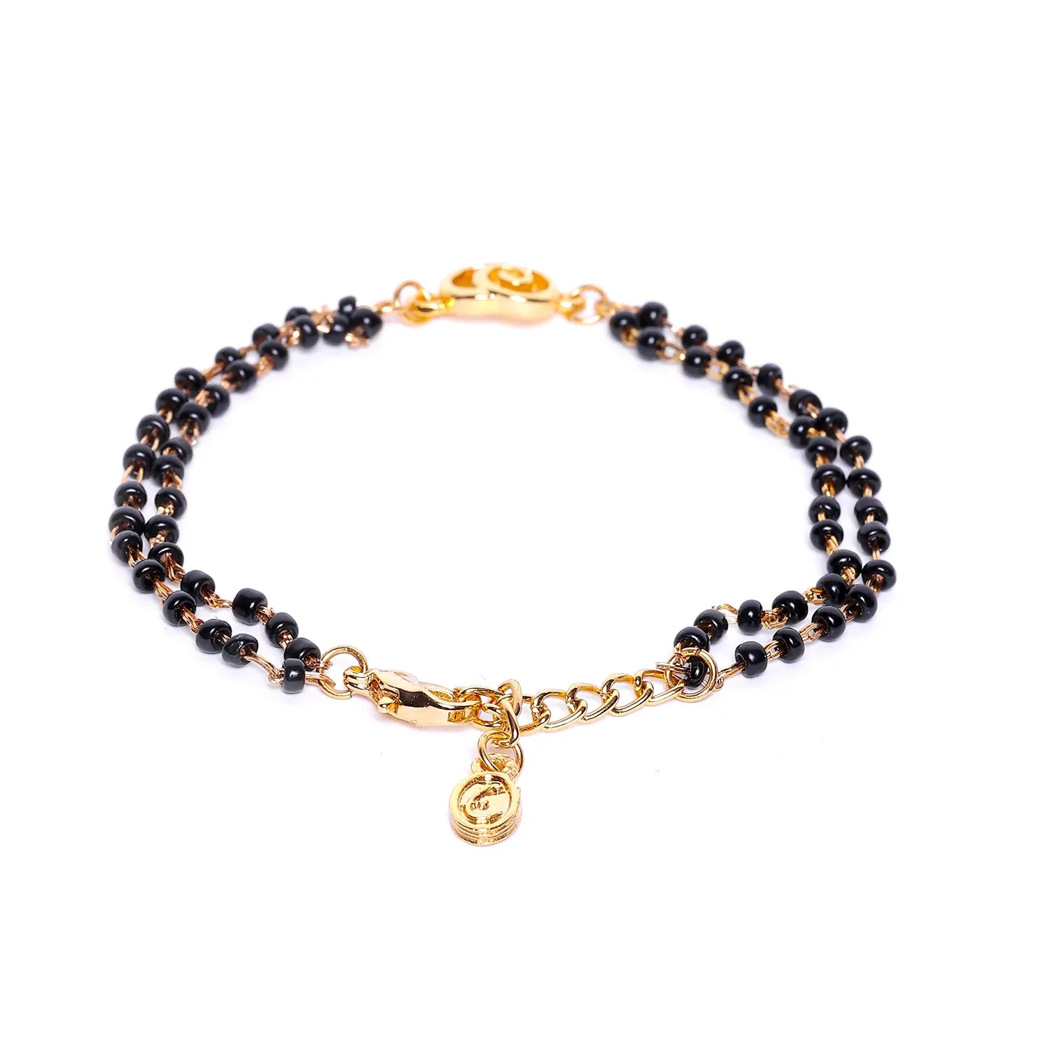 Estele Gold Plated Floral Shaped Bracelet with Black Beads for Women