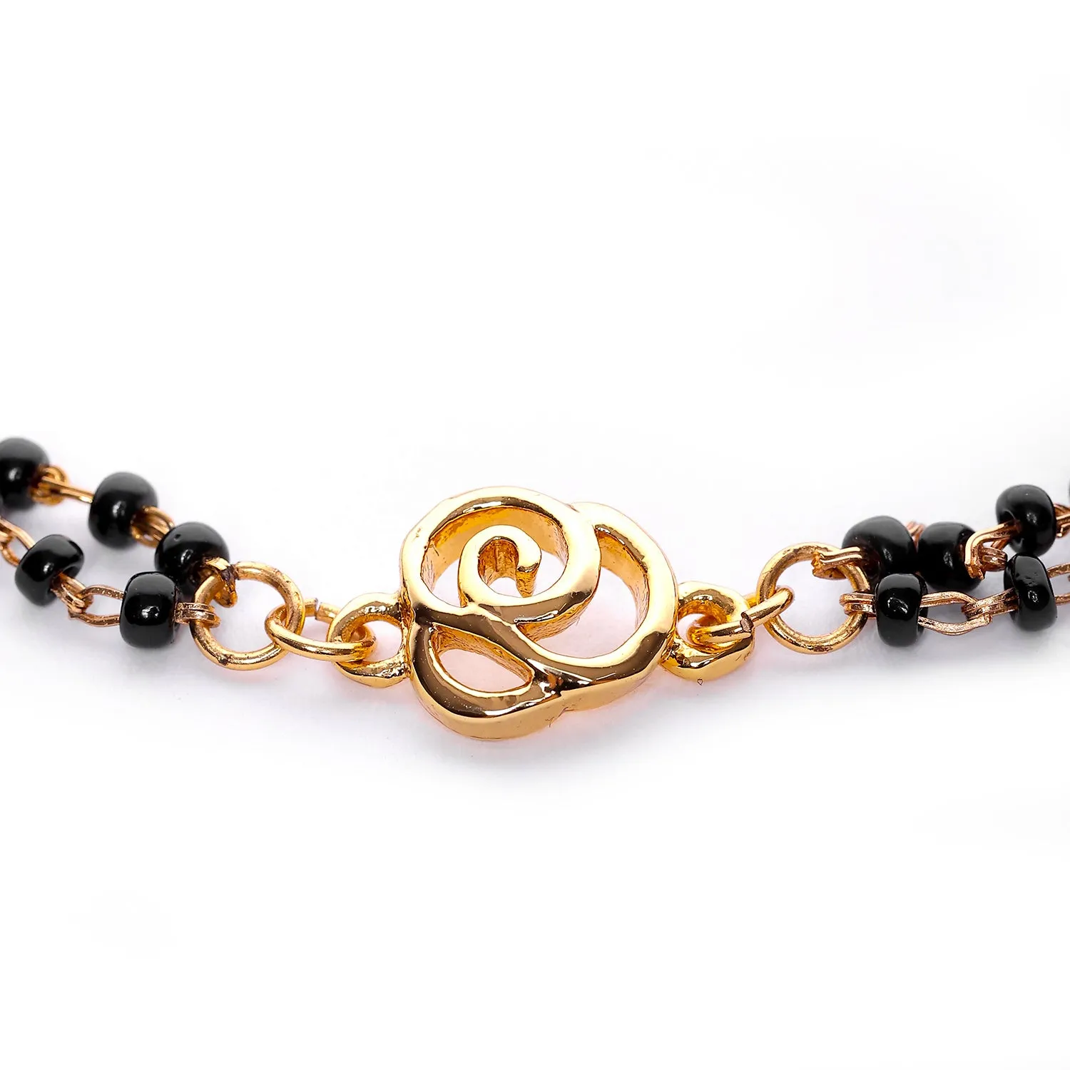 Estele Gold Plated Floral Shaped Bracelet with Black Beads for Women