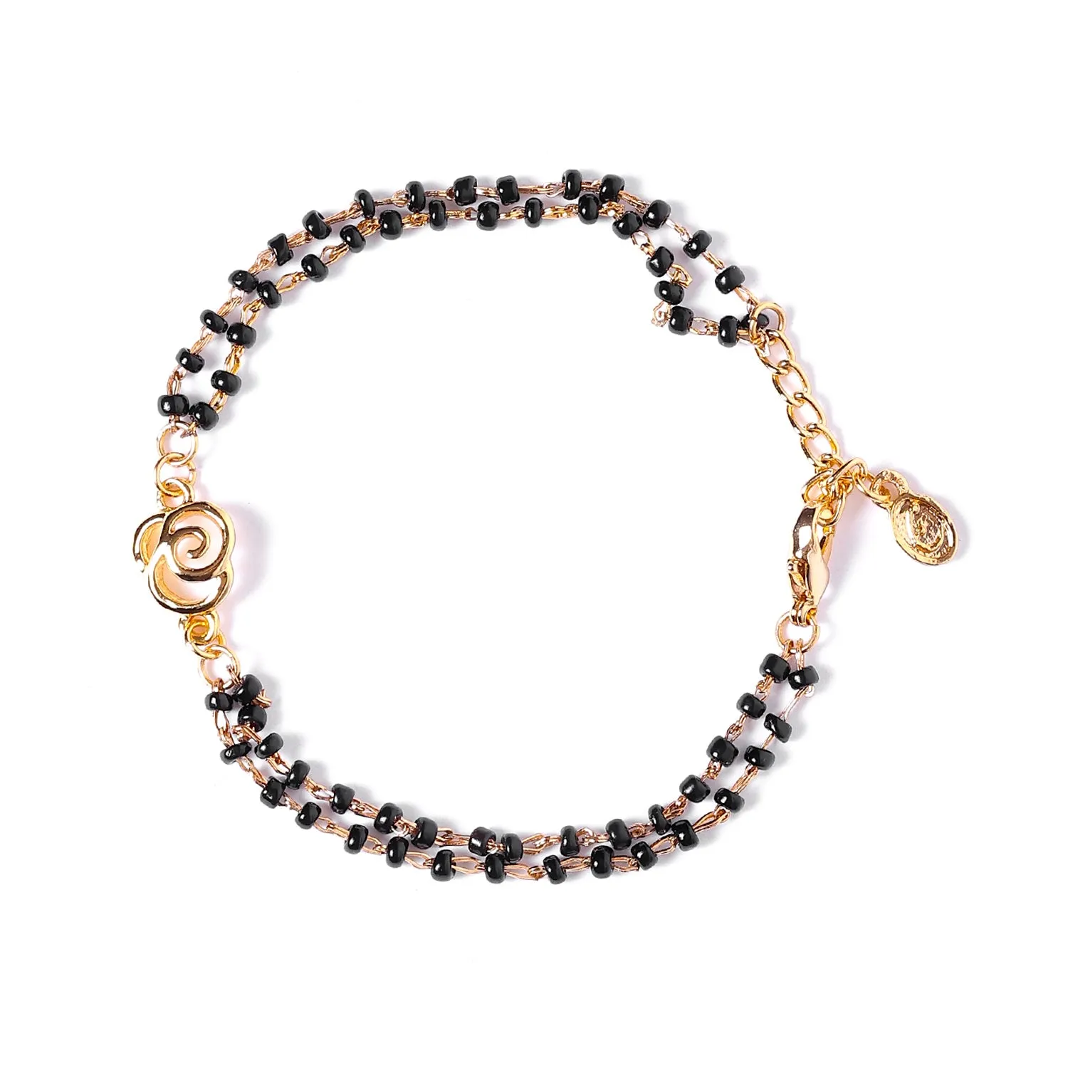 Estele Gold Plated Floral Shaped Bracelet with Black Beads for Women
