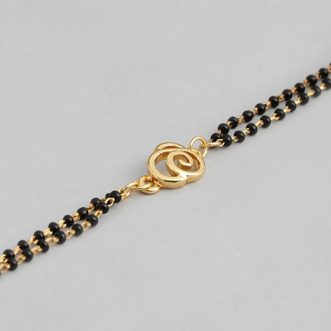Estele Gold Plated Floral Shaped Bracelet with Black Beads for Women
