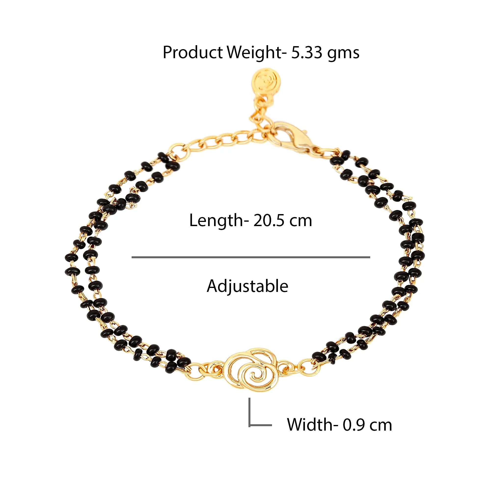 Estele Gold Plated Floral Shaped Bracelet with Black Beads for Women