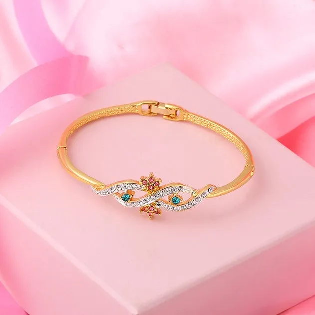 Estele Gold Plated Flower Wave Infinity Cuff Bracelet for women