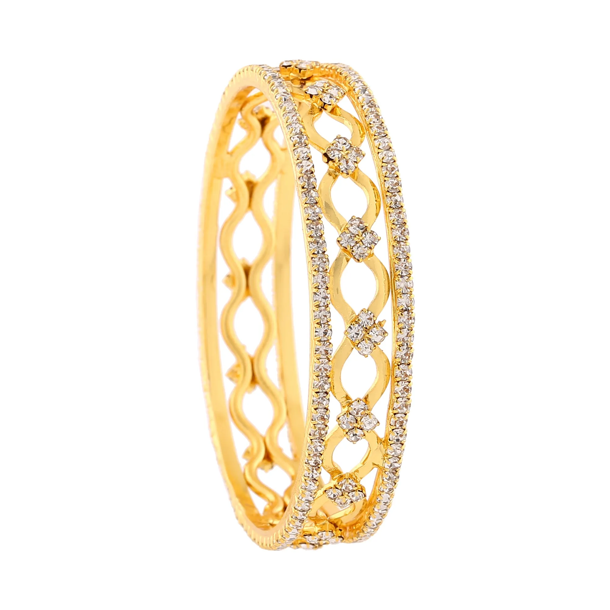 Estele Gold Plated Glamorous White American Diamond Bangles for Women| Available Sizes 2:6 & 2:8 | A Blend of Tradition and Vibrance