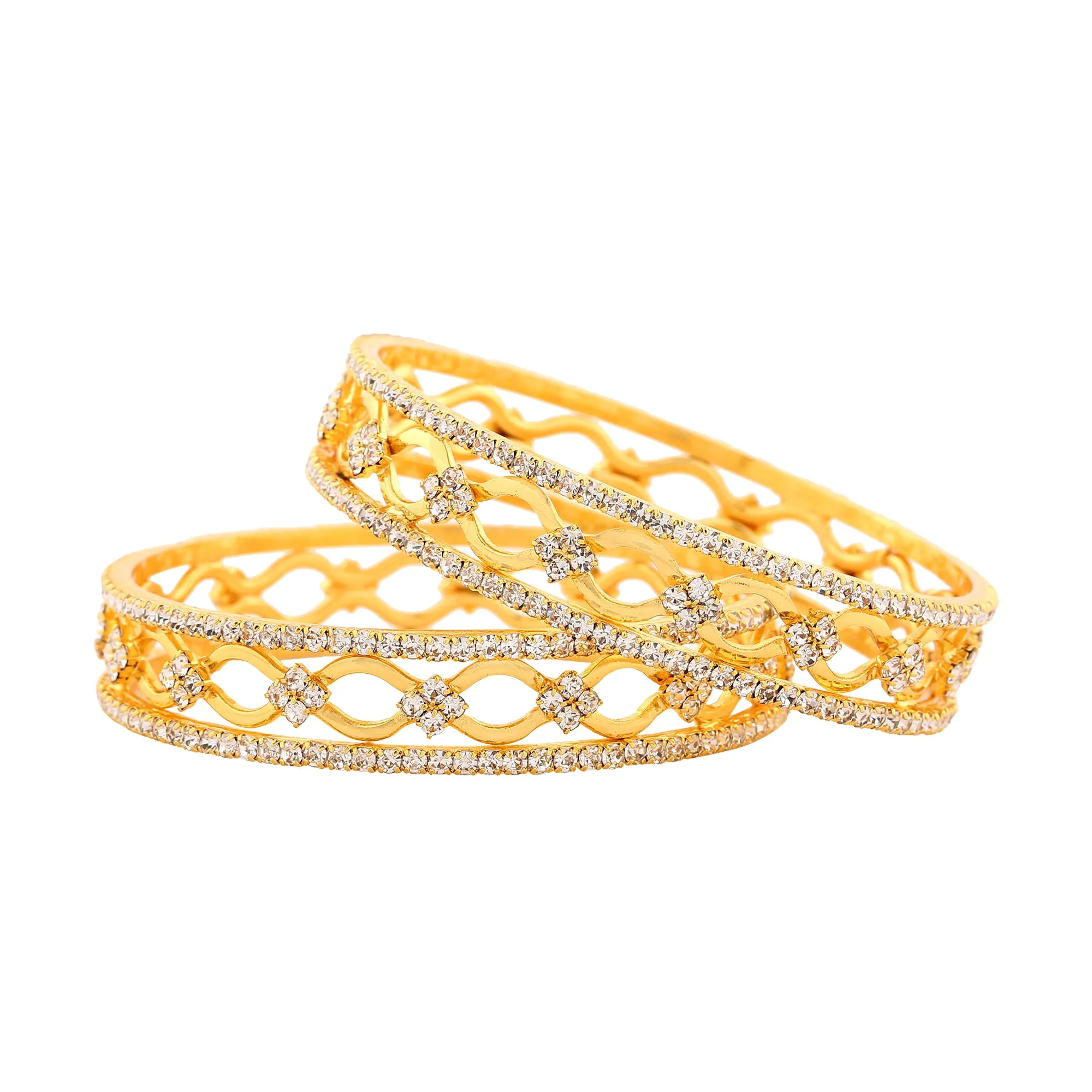 Estele Gold Plated Glamorous White American Diamond Bangles for Women| Available Sizes 2:6 & 2:8 | A Blend of Tradition and Vibrance