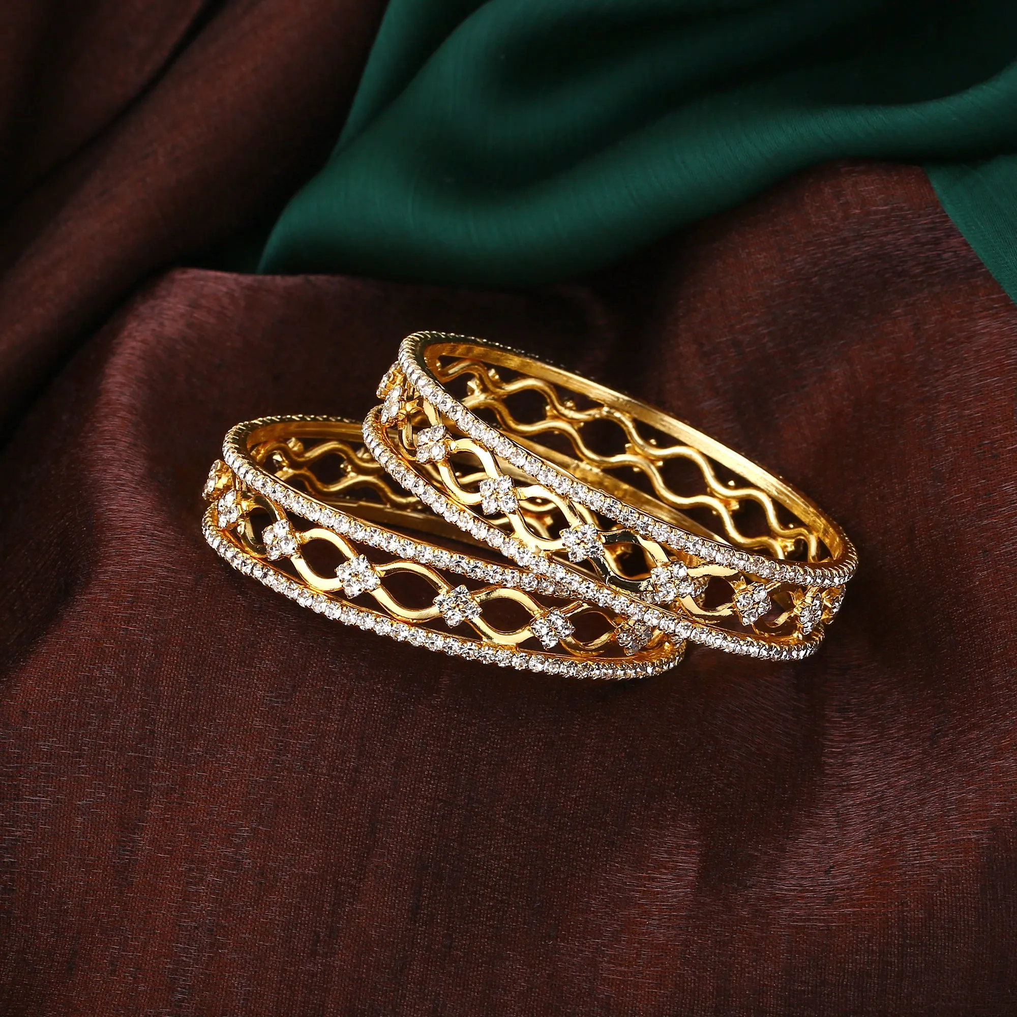 Estele Gold Plated Glamorous White American Diamond Bangles for Women| Available Sizes 2:6 & 2:8 | A Blend of Tradition and Vibrance