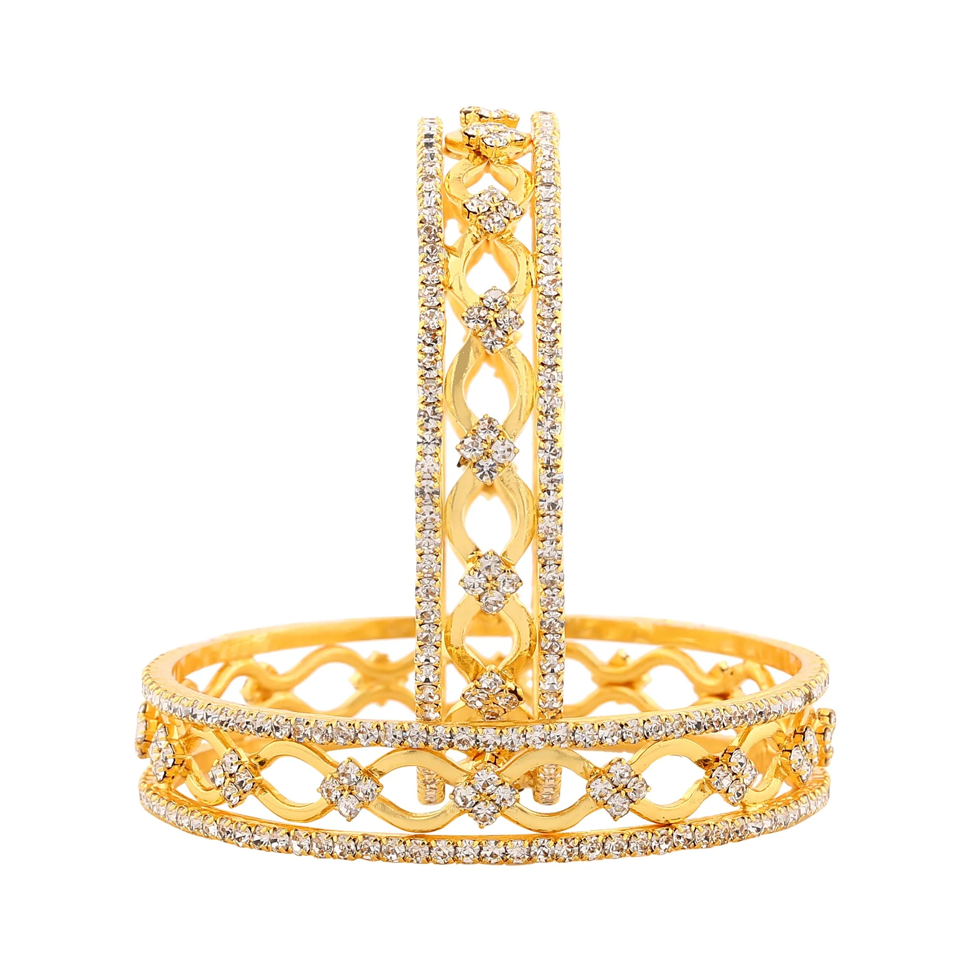 Estele Gold Plated Glamorous White American Diamond Bangles for Women| Available Sizes 2:6 & 2:8 | A Blend of Tradition and Vibrance