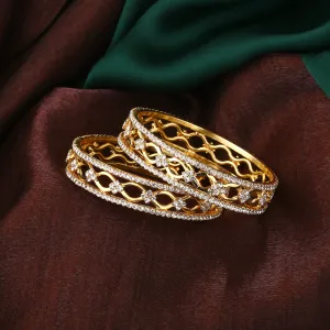 Estele Gold Plated Glamorous White American Diamond Bangles for Women| Available Sizes 2:6 & 2:8 | A Blend of Tradition and Vibrance
