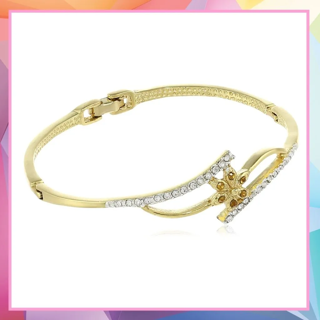 Estele Gold Plated Wave 6 Stone Flower bracelets for women
