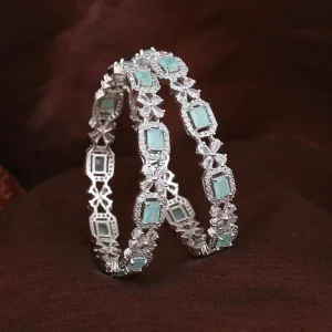 Estele Rhodium Plated Floral Motif Entrancing Mint Green American Diamond Bangles |Available in 2:4, 2:6, & 2:8 Sizes|Timeless Look for Women