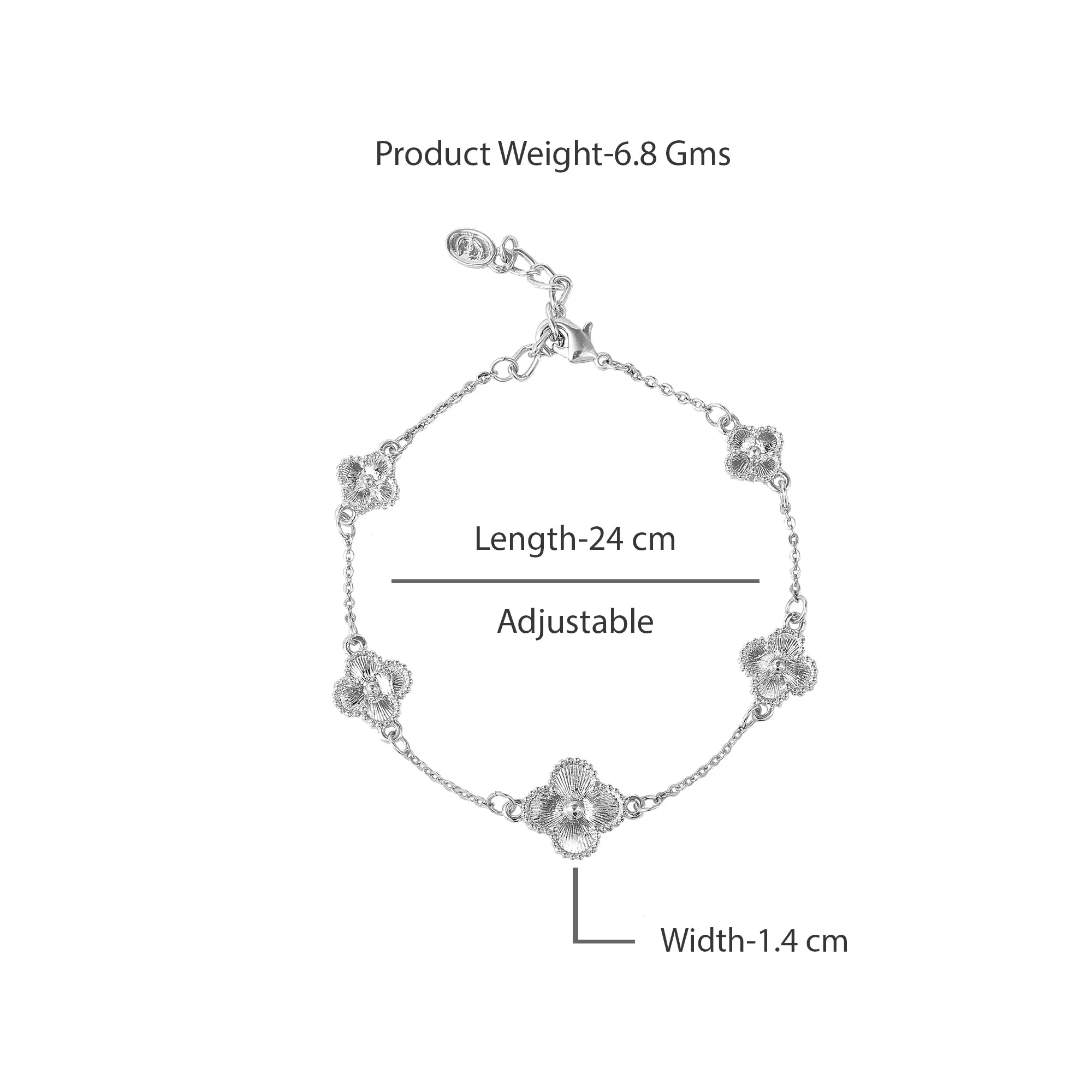 Estele Rhodium Plated Latest Fancy Clover Leaf Designer Adjustable Charm Bracelet for Girls and Women