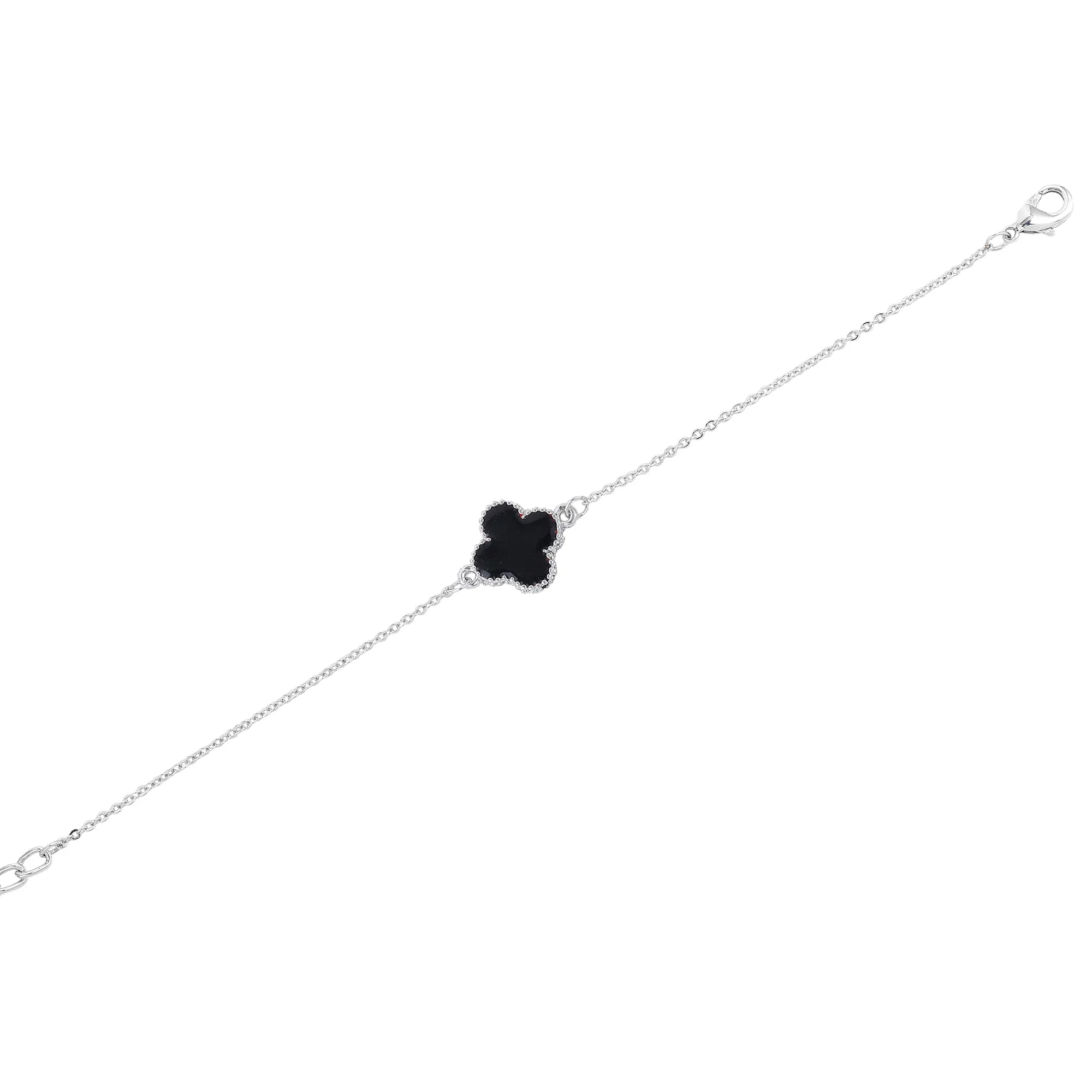 Estele Rhodium Plated Latest Trendy Single Black Clover Leaf Designer Adjustable Bracelet for Girls and Women