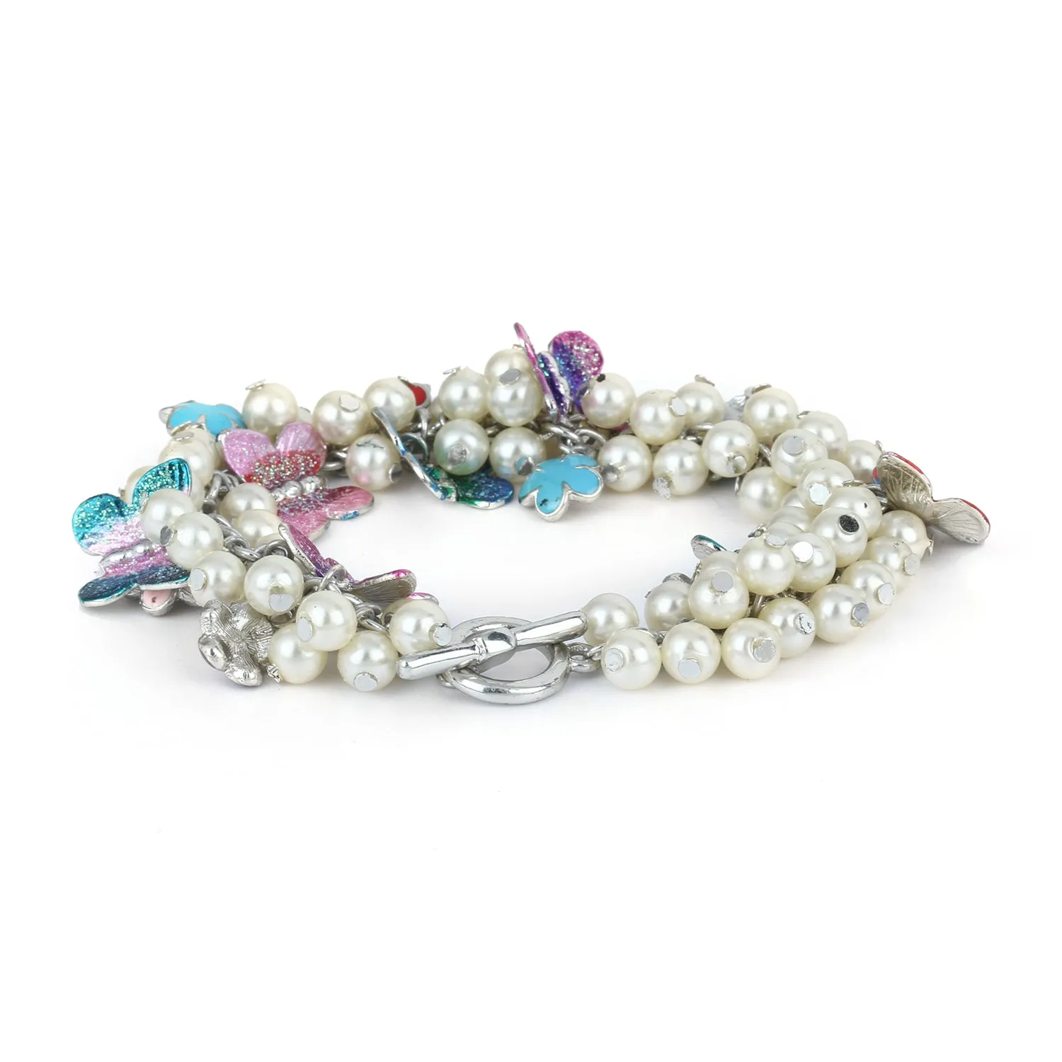 Estele Rhodium Plated Pearly Gardenia Bracelet for Women