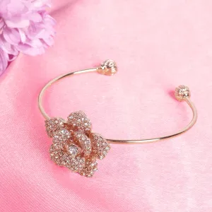 Estele Rose Collectiona??? Exclusive Rose-Embellished Rosegold Cuff Bracelet: Delicate Floral Motif for Womena??? Ideal for Casual & Formal Wear