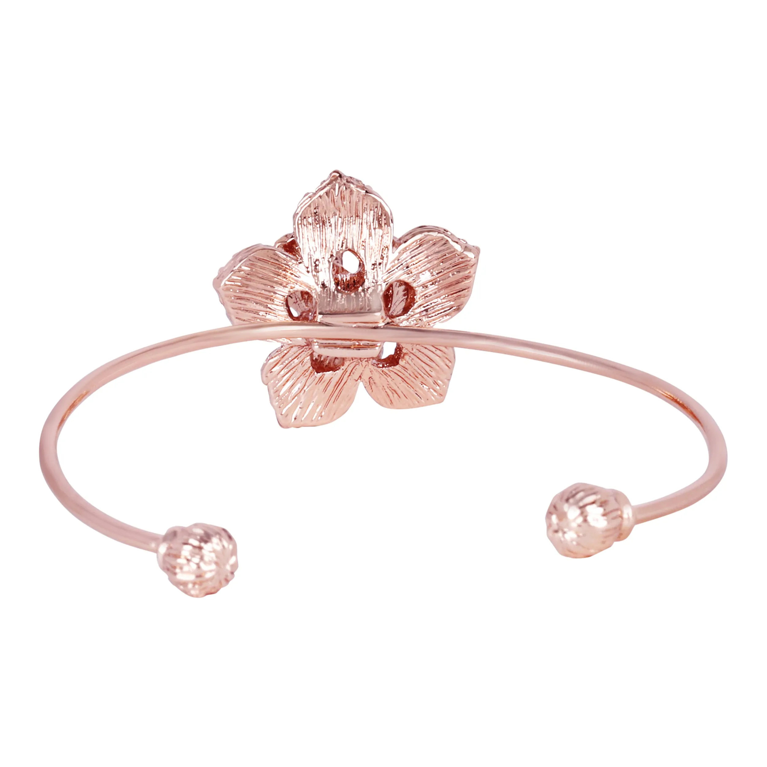 Estele Rose Collectiona??? Exclusive Rose-Embellished Rosegold Cuff Bracelet: Delicate Floral Motif for Womena??? Ideal for Casual & Formal Wear