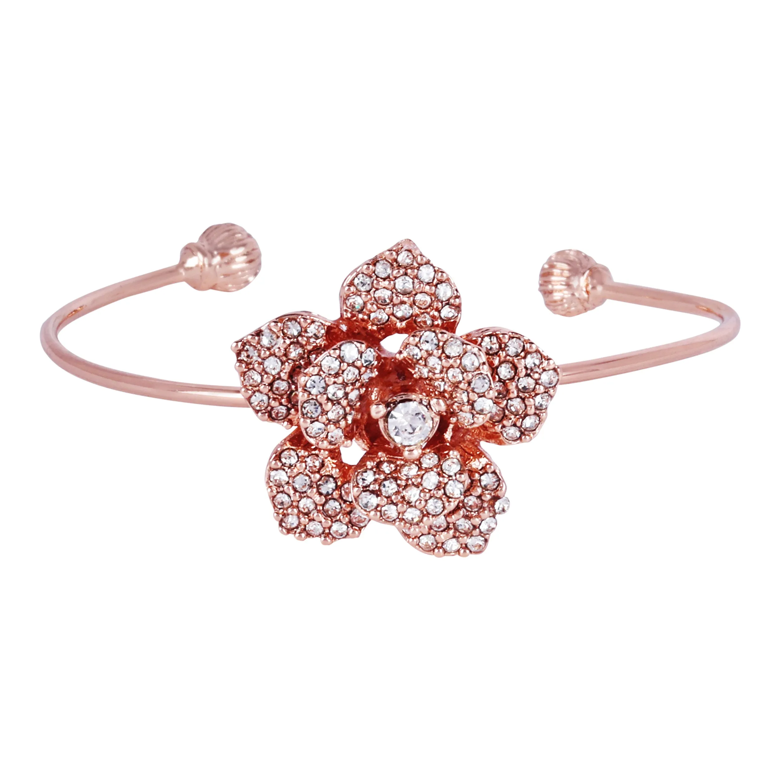 Estele Rose Collectiona??? Exclusive Rose-Embellished Rosegold Cuff Bracelet: Delicate Floral Motif for Womena??? Ideal for Casual & Formal Wear