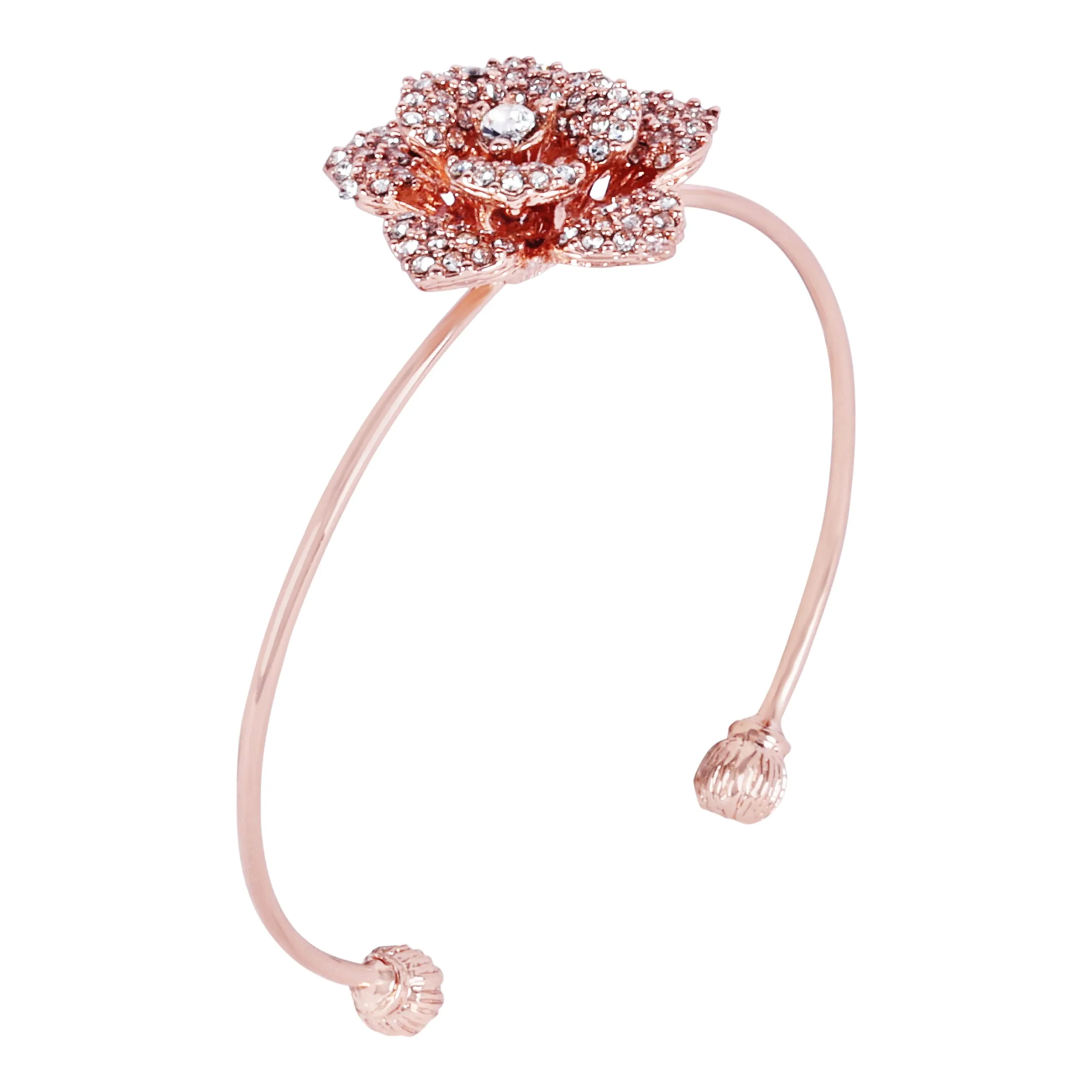 Estele Rose Collectiona??? Exclusive Rose-Embellished Rosegold Cuff Bracelet: Delicate Floral Motif for Womena??? Ideal for Casual & Formal Wear