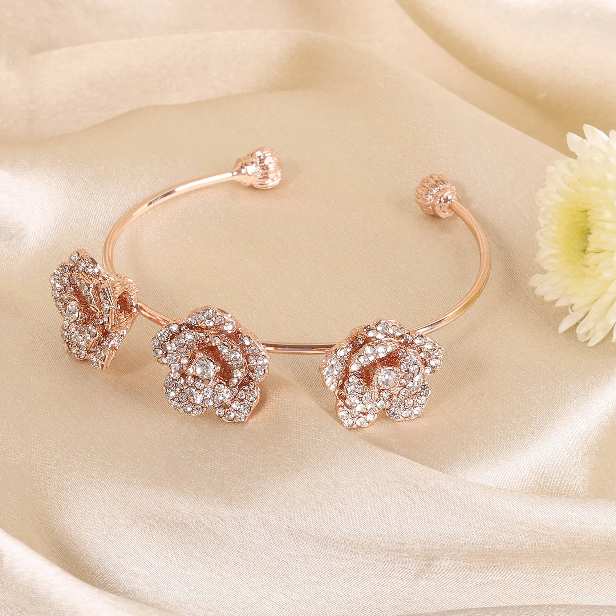 Estele Rose Collectiona??? Sophisticated Rose Motif Cuff Bracelet: Premium Rosegold Plated with Beautiful Floral Designa??? Ideal Jewelry for Elegant Looks