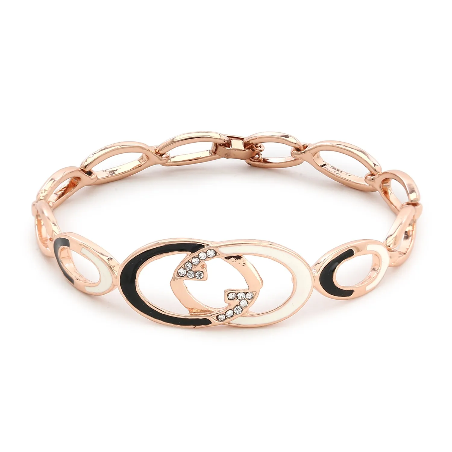 Estele Rose Gold Black And White Enamel Bracelet for women