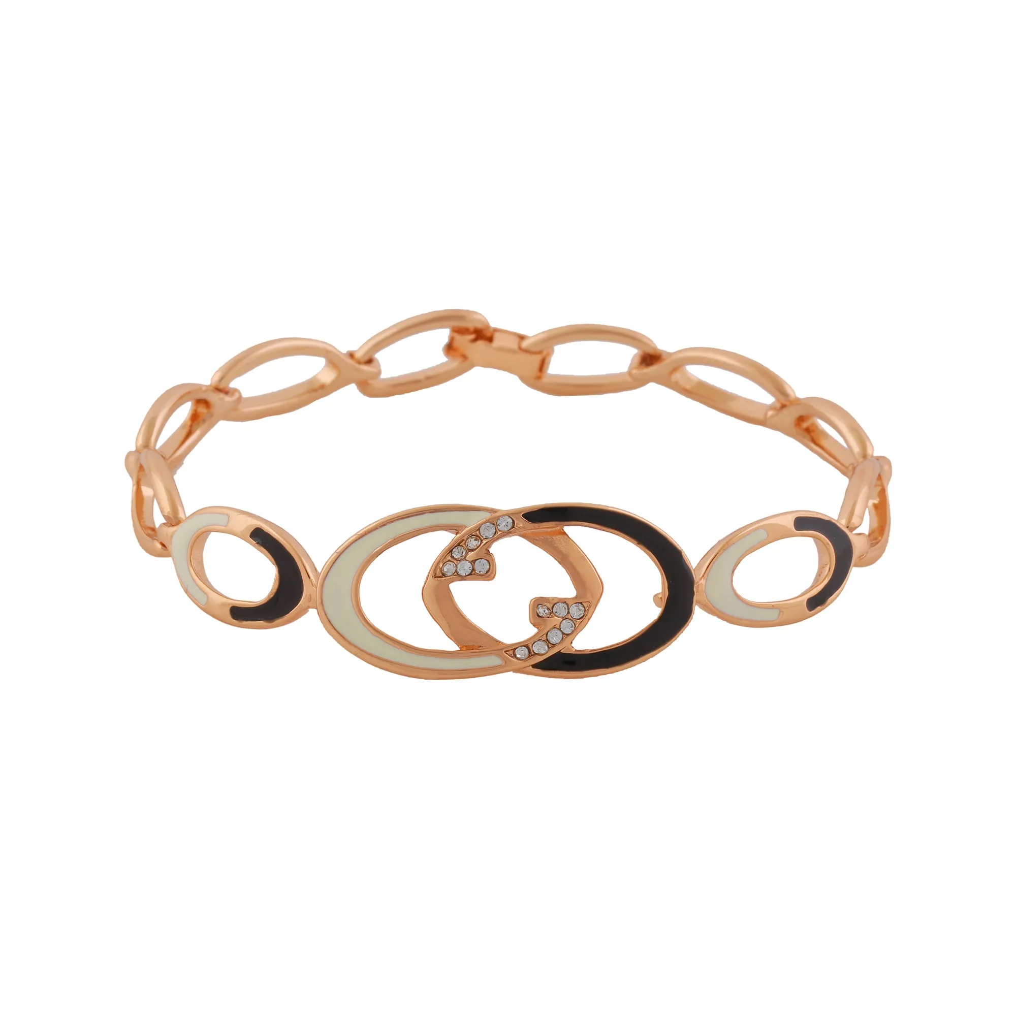 Estele Rose Gold Black And White Enamel Bracelet for women